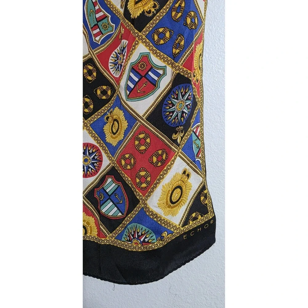 Echo Nautical‎ Star Compass Shield Red Green Scarf Wrap Ship Vibrant  NEW